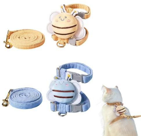 2 Stück 120cm Katzengeschirr Verstellbares Ausbruchsicher Süße Kleine Bienendekoration Katzenleine Cat Harness für 1-4kg Kleine Katze, Haustier