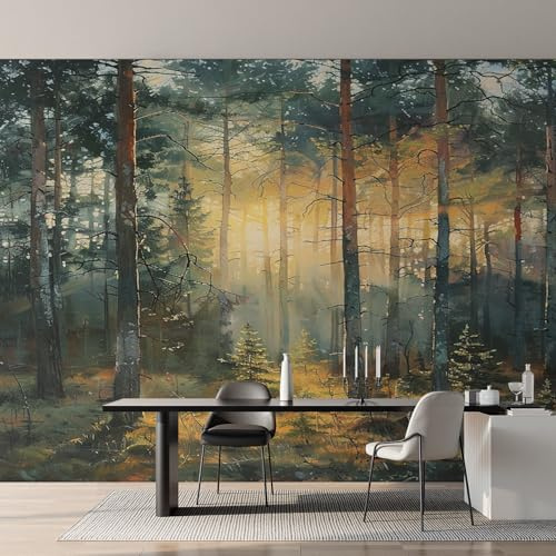 Generisch Tapete Wald Sonnenlicht, Baum Landschaft Fototapete Wohnzimmer Schlafzimmer Tapeten, Vliestapete Wandtapete, Mustertapete Wanddeko 500x350 cm (B x H) Y&W4