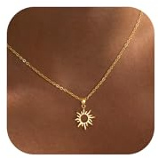 Tewiky Kette Sonne Damen - 14K Gold Vergoldet Halskette mit Sun Anhänger Kette mit für Frauen Mädchen Wasserfeste Mädchen Geschenke