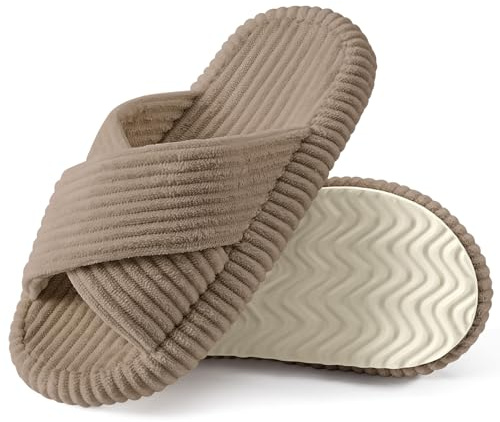 heekpek Pantofole Donna con Memory Foam Ciabatte in Velluto a Coste Comode Scarpe Antiscivolo da Casa Camera da Letto Matrimonio, caffè, 38/39EU