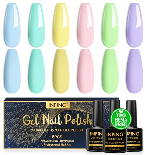 INPING UV Nagellack TPO-FREE Pastell Makronen 6 Farben Gel Nägel 8ML | Blau Gelb Rosa Grün Lila Frühling Sommer Gelnägel Gel, Soak Off UV/LED Nail Polish für Ideal Geschenk für Frauen