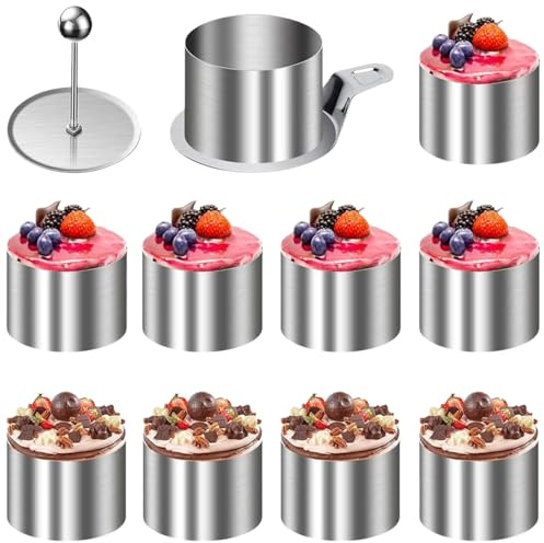 Set di 12 per torte, in acciaio inossidabile 304, per mousse da dessert, anello per torte, antiaderente, con sollevatore a pressione, per forno, pane, muffin, cheesecake
