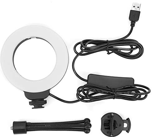 MEMEWOCA 4 Inch 48LEDs Ring Filled Clip Light, Portable Mini Selfie Photography USB Vlog Fill Lamp, Adjustable Brightness with 3 Color Modes, 11 - Level Dimming for Tablet, Phone, Computer,