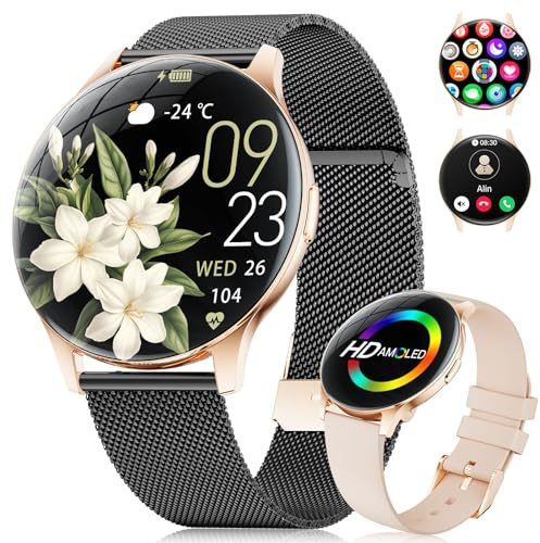 Reloj Inteligente para Mujer con Llamada Bluetooth, Reloj Inteligente Amoled de 1,43'' con más de 110 Modos Deportivos, frecuencia cardíaca, podómetro, SpO2, sueño, para Android iOS.