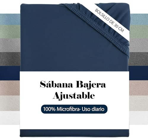 Sábana Bajera Ajustable para Cama 135 (135x190/200 cm), Microfibra Suave, Altura 30 cm, Transpirable y Elástica, Color Azul Marino