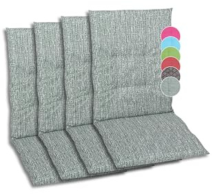 GO-DE Textil Bequeme und attraktive Polsterauflagen für Mittellehner-Gartenstühle (4er-Set, meliert grün, Mittellehner)