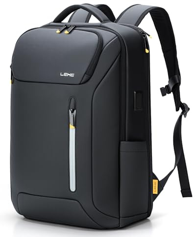 Lekespring Laptop Backpack for Men, 17.3 Inch 30L Business Rucksack | Water-Resistant with USB Charging Port for Travel, Work Commute and Overnight Trips, Black