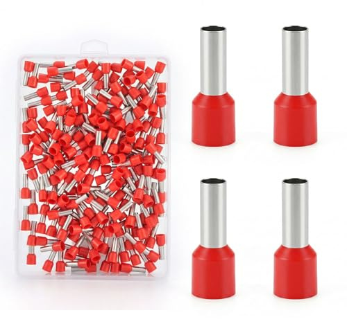 Lsnisni 200 Pièces Cosse a Sertir 10mm²x12mm, Embouts de Câble Isolés Connecteurs de Bornes à Fil, Âme Cuivrée à Haute Conductivité, Kits Bornes et kits pour Automobiles Électriciens（Rouge）