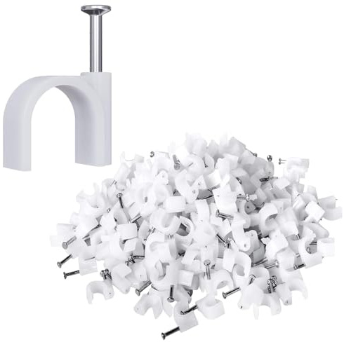 200 Pcs Cable Clips Nail in, Cord Clips Ethernet Cables Wire Wall Clips Cable Straps Cables Tacks Cable Nails Coax Cable Clips Cable Management for Speaker 7mm Cat6 - White