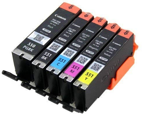 IC-Office x Original Canon Setup-Patronen 5er Set Tintenpatronen mit Chip PGI-550 CLI-551 Tintenpatronen für Canon PIXMA Drucker IP7200 Serie IP7250 IP8700 Serie IP8750 IX6850 MG5400 Serie MG5420
