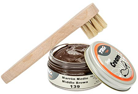 Langlauf Schuhbedarf TRG Schuhcreme mit Auftragsbürste I Lederschuh Pflege Set I Schuhputzsets Leder, Schuhbürstenset, Schuh Reinigung Set, Lederpflege Set (mittelbraun 139)