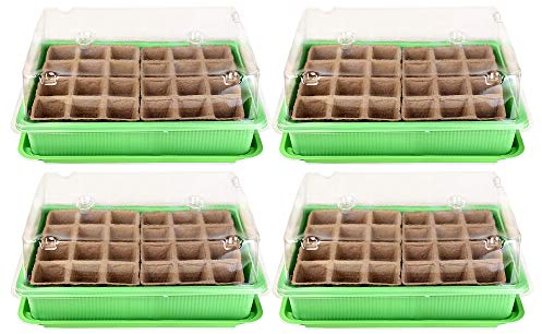 Schramm® 4 Stück Anzucht Set Gewächshaus Anzucht Schale Töpfe Zimmergewächshaus 27 x 19 x 11 cm für 96 Anzuchttöpfe Anzuchtset Mini-Gewächshaus