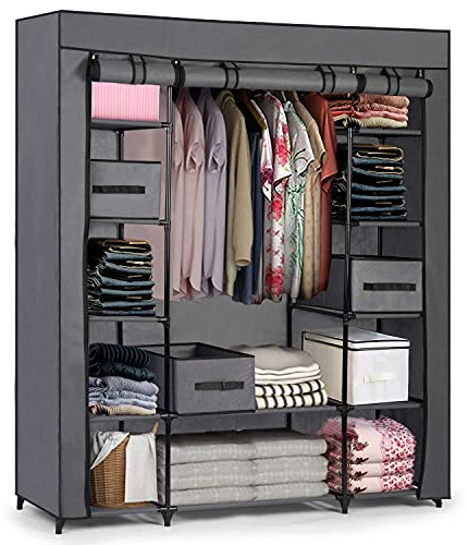 Massido Mobiler Textil Kleiderschrank Stoffschrank Faltschrank Textilschrank Gaderobe Schubladen XXL (Graphit)