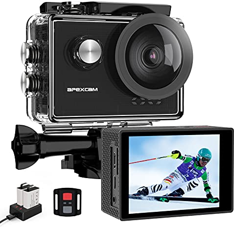 Apexcam Pro Action Cam 4K 60fps WiFi 20MP Unterwasserkamera 40M Wasserdicht 8xZoom EIS 170° Weitwinkel IPS-Panel(2.4G Fernbedienung,Externes Mikrofon,2x1350mAh Akkus und andere Zubehör)