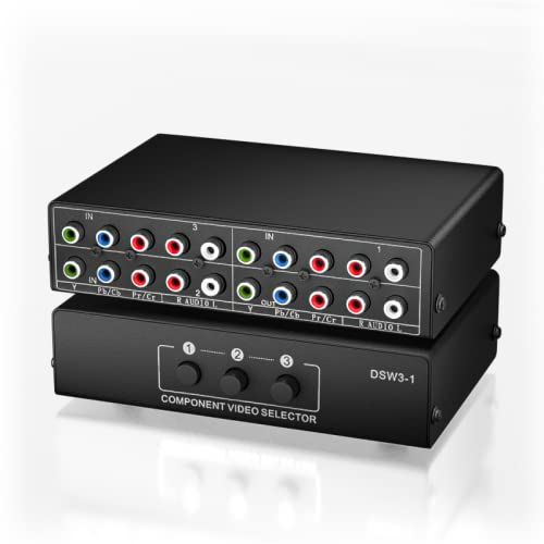 AV RCA Switch 3 in 1 Out, BolAAzuL Composite Video Audio Switcher Box 3 Port 5 RCA YPbPr Kabel RGB AV Splitter Selector Konverter 3 Wege Plug & Play für Retro Gaming PS2 Wii Xbox DVD Player TV