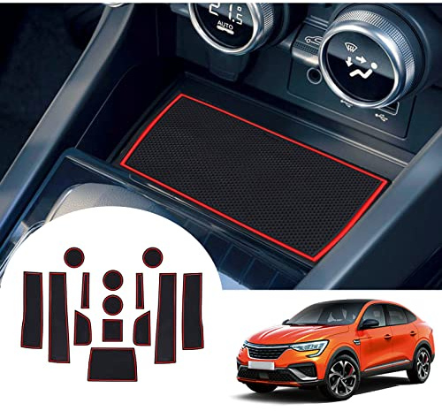 GAFAT Kompatibel mit Renault Arkana 2021-2025 2026 Antirutschmatten, Arkana RS Line Gummimatten für Mittelkonsole Getränkehalter, Aufbewahrungsbox, Türnaht, Arkana Zubehör (Rot)