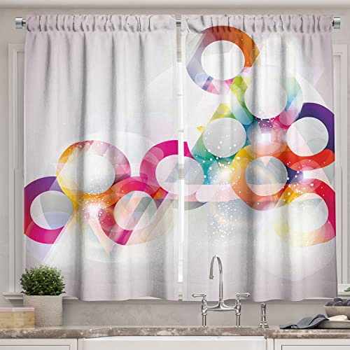 Ambesonne Abstract Long Kitchen Curtains, Disc Shaped Circular Patterned Gradient Colors of Bubbles in Modern Effects Art Print, Two Panels Drapes with Rod Pocket Room Decor, 55 x 45, Orange Purple