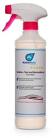 KaiserRein Insekten-, Teer und Harzentferner Extra Stark 500 ml für Auto, Campingfahrzeuge, Cabrio-verdecken, Oberflächen wie Kunststoff, Metall, Holz, Edelstahl und lackierten Flächen.