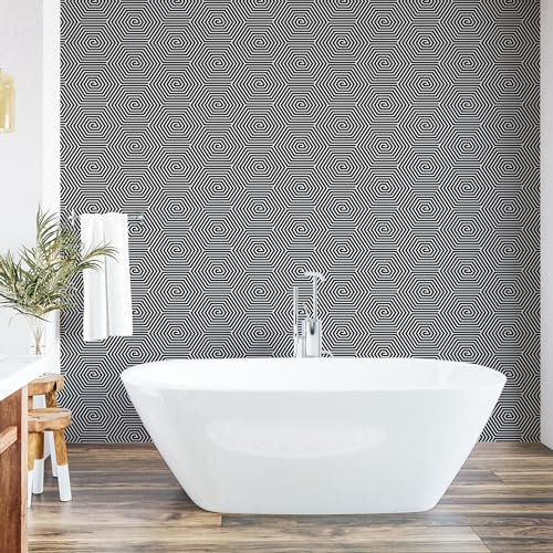 ABAKUHAUS Schwarz und weiß abziehbare & klebbare Tapete für Zuhause, Spirallinien, selbstklebendes Wohnzimmer Küchenakzent, 33 cm x 250 cm, Schwarz und weiß