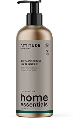 ATTITUDE Washing Up Liquid, EWG Verified, Plant and Mineral-Based Ingredients, Vegan Household Products, Lavender and Rosemary, Refillable Aluminum Bottle, 473 mL