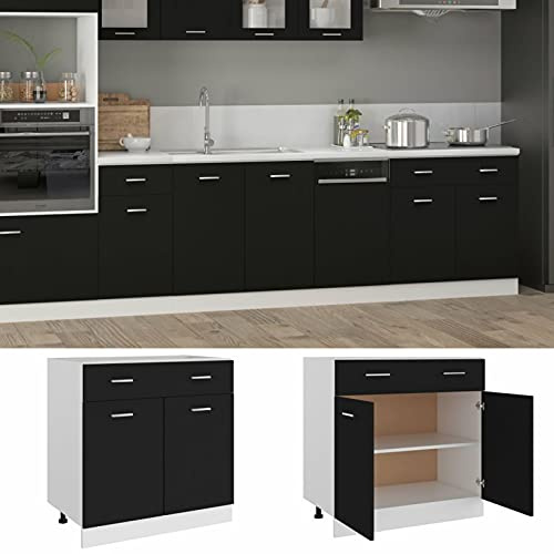 Tidyard Simple Design Kitchen Cabinet with Drawer & Shelves - Black Engineered Wood - 80 x 46 x 81.5 cm - Organize Kitchen Appliances Model801237