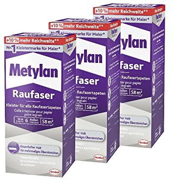 Metylan Raufaser, starker Tapetenkleister für Raufasertapete mit hoher Anfangsklebkraft, langlebiger & korrigierbarer Kleister mit Methylcellulose, 3x360g