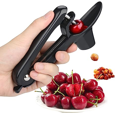 Snocciolatore per ciliegie, in acciaio inox, per olive e ciliegie, con design salvaspazio, multifunzione, per la marmellata di ciliegie (nero)