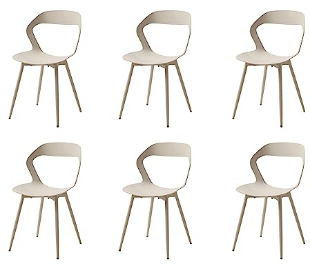 GrandCA HOME Set di 6 Sedie da Pranzo o Sedia da Ufficio con Gambe in Metallo, Sedie da Cucina per Soggiorno, Sala da Pranzo, Sala Riunioni, Beige+Beige