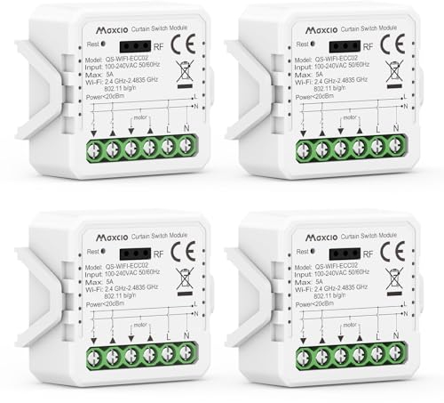Maxcio Interruttore Tapparelle WIFI, Relè per Modulo Tapparelle WIFI con Funzione Percentuale, Timer, Controllo Voce e Tramite App, Compatibile Con Alexa/Google Home, Smart Life, 4 Packs