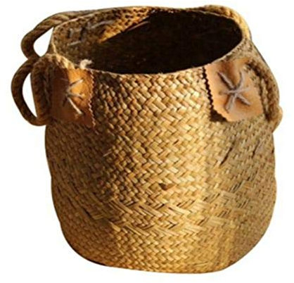 Panier de rangement en osier, boîte de rangement en rotin tissé, vase de fleurs en jonc de mer, pot de fleurs à suspendre, panier à linge avec poignée pour cuisine, salon, salle de bain (taille : L)