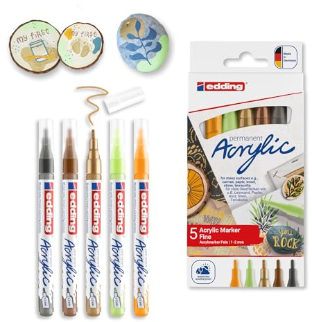 edding 5300 Acrylmarker Fein - Naturfarben - 5er-Set - feine Spitze 1-2 mm - Acrylmalstifte zum Malen auf Leinwand, Kunstdruckpapier, Holz, Stein - Made in Germany