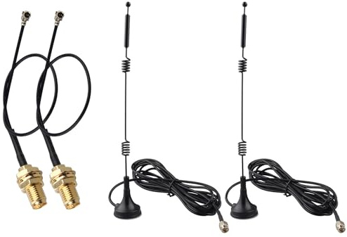 Futheda 2 Piezas Antena WiFi Doble Banda 12dBi RP-SMA Macho MIMO Base Magnética＋15cm IPX U.FL MHF1 a RP-SMA Hembra Cable de Extensión para Intel Fenvi Tarjeta de Red Inalámbrica Mini PCI Express PCIE