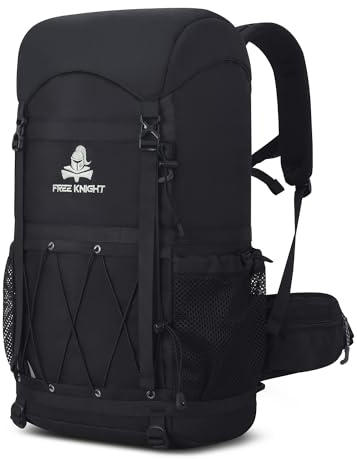 Bseash 40L Leichter wasserdichter Wanderrucksack mit Regenschutz, Outdoor Sport Reise Tagesrucksack Multifunktions Reisetasche für Camping Klettern Skifahren Radfahren (Schwarz)