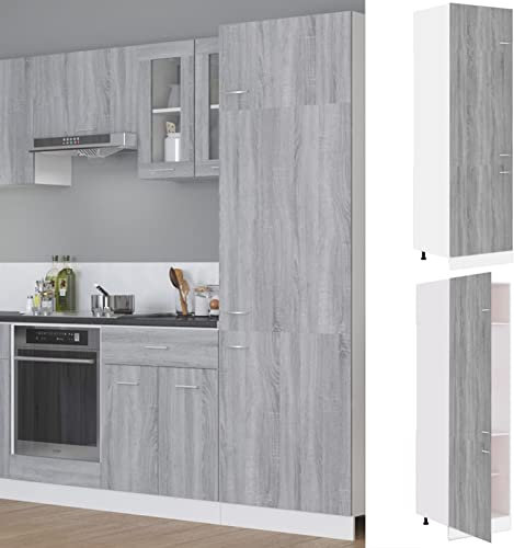 Gecheer Armario para nevera gris Sonoma, 60 x 57 x 207 cm, madera multicapa, armario de cocina, mueble de cocina para ahorrar espacio, muebles de cocina modulares, mueble para cocina, armario de