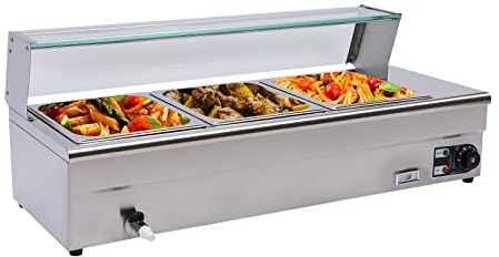 Vertes Speisenwärmer Buffetwärmer Wärmebehälter,Elektrischer Speisenwärmer,Edelstahl Buffetwärmer Speisewärmer Mit 2 Schöpfkellen,Lid,Einstellbare Temperatur für Buffet, Restaurant oder Snackbar