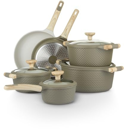 Batteria pentole 10 pezzi Bambù verde e crema