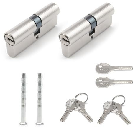 SHENGYIG Bombin Doble Embrague, 2 Piezas Bombin Cerradura, Cilindro de Doble Cerradura de 70 mm con 6 Llaves y Tornillos, Cerradura Seguridad, Cilindro de Aleación de Cerradura de Puerta
