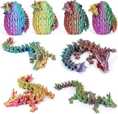 4er Set 3D Drachenei mit Drache – 13cm bewegliche Gelenke Drachen spielzeuge, Kristall Drachen, Ostereier, ostergeschenke Kinder – Geeignet als Spielzeug ab 5/6/7/8/9 Jahre Jungen Mädchen