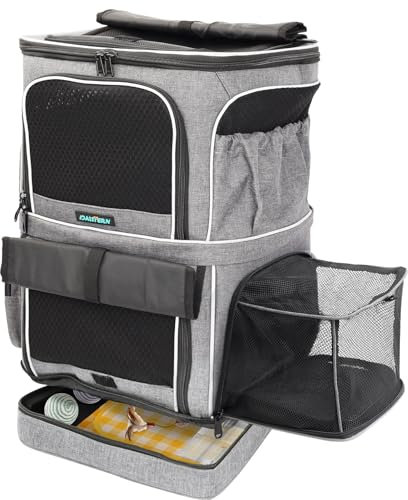 DAISTERN von BSWAY Katzenrucksack für 2 Katzen bis 12KG, Hunderucksack Tiertransport Rucksack mit Doppelte Netzfenster, Verstärkte Stützstruktur, SBS Reißverschluss, Wasserdichtes Sitzkissen