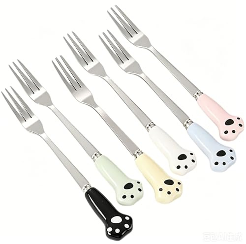 Lot de 6 fourchettes à dessert en acier à 3 dents en forme de patte de chat, pour cocktail, salade, fruits, fête, voyage, 13 cm