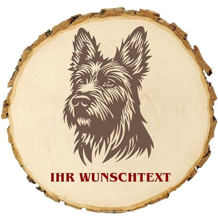 KIWISTAR UG - 21-24 cm Baumscheibe - Berger Picard - Hund - personalisiertes Geschenk individuell selbst gestalten - Name - Holzscheibe mit Wunschtext - Naturholz - Geschenk - Türschild