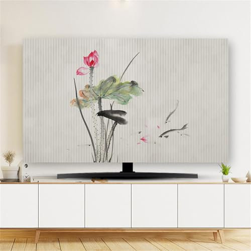 Hixingo TV Abdeckung Staubschutzhülle, 3D Lotusblume Muster TV Staubschutzhülle 32-80inch TV Abdeckung Schutzhülle Fernseher Fernsehabdeckung TV Schutzhülle (40-43inch,Tuschemalerei)