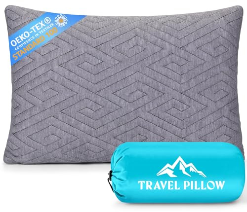 1 MIDDLE ONE Travel Pillow for Sleeping Camping, Memory Foam Small Pillow with Breathable Cover for Backpacking, Airplane, Car (15.5 X 12 Inch)