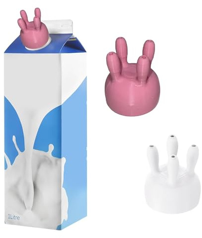 2Pcs Funny Milk Carton Pourer Lid, 3D Printed Milk Bottle Cap Dispenser, Novelty Milk Jug Stopper, Reusable Kitchen Gadget Prank Gift for Home and Party