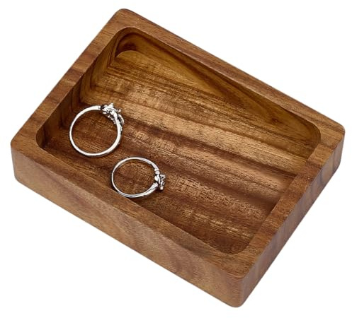 MAYJOYDIY Plateau de Service Rectangulaire en Bois D'Acacia Plateau de Service Rectangulaire en Bois pour Présentation de Bagues Bijoux Boucles D'Oreilles Colliers Bibelots 10cm X 7.5cm
