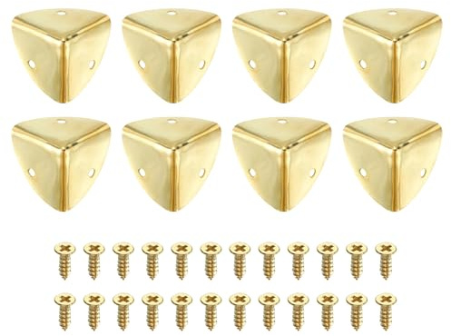 sourcing map Metall-Kantenschutz, 40 mm, dekorative Eckabdeckung, Möbeleckenschutz, mit Befestigungsschrauben, Gold, 8 Stück