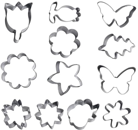 SGSCFG Forma del Biscotto A 12 Pezzi, Forma in Acciaio Inossidabile, Forma della Torta di Fiori, Utensile Fai-da-Te, Adatto per Biscotti, Cioccolato.