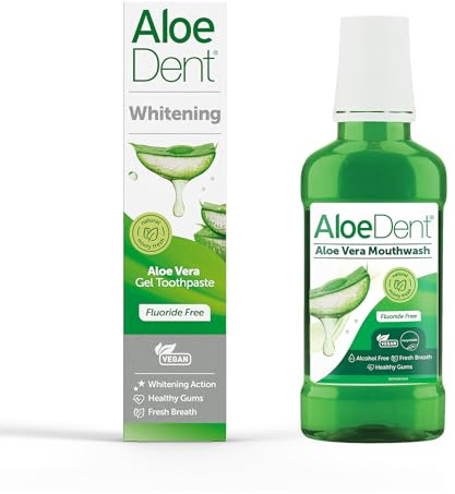 AloeDent Natürliche Whitening Zahnpasta ohne Fluorid 100ml & AloeDent Mundspülung 250ml alkoholfreies Mundwasser