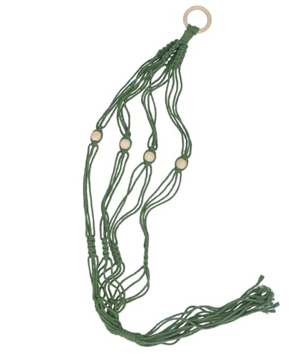 Hangable Plant Pot Holder, Green Macrame Pot Hanger, Planters for Walls, Hanging Macrame Planter Hammock with Beads, Houseplant Accessory, Hook Plant Pot Hanger