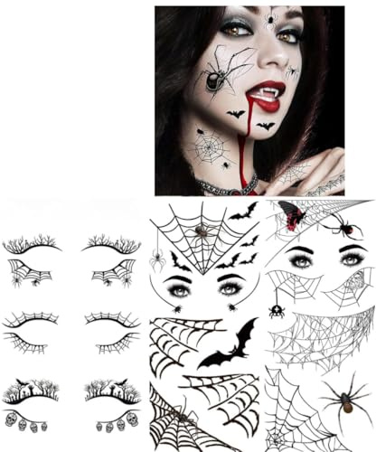 Halloween Eyeliner Aufkleber,Halloween Spinnen Gesichtsaufkleber,Spinnennetz Aufkleber Temporäre Gesichtsaufkleber,Spinnennetz Motive für Karneval,Maskerade für Party Rave